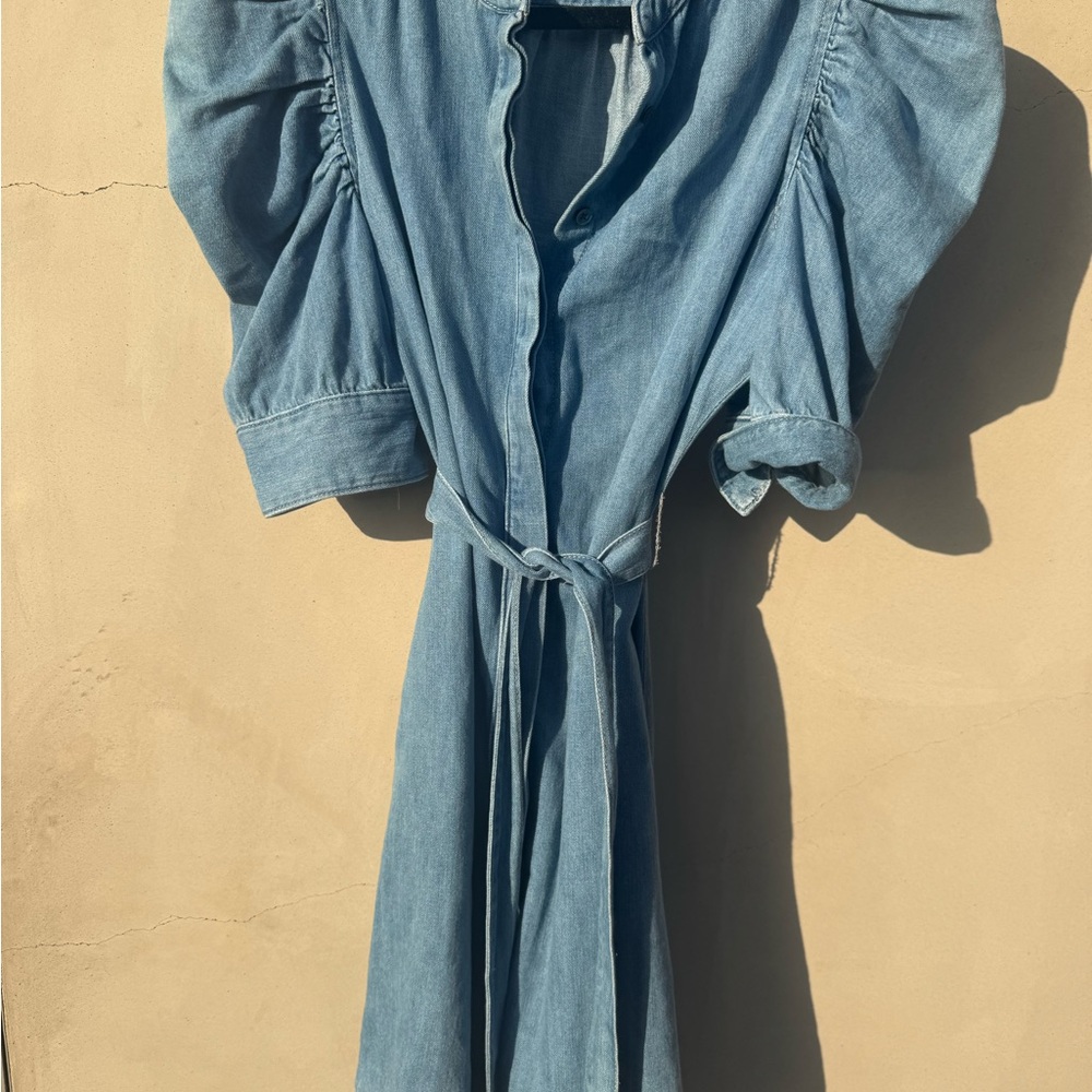 FRAME Light Blue Denim Dress with Puff Sleeves, Size S/P